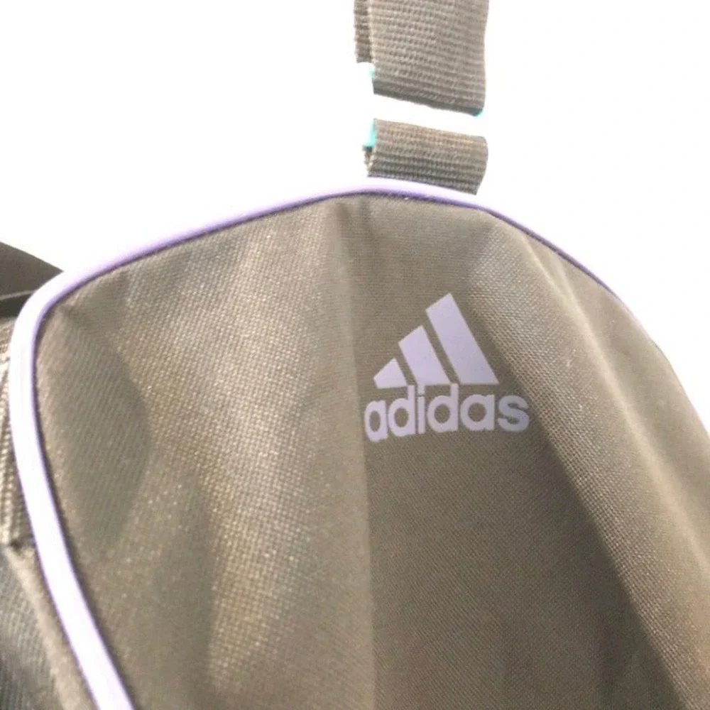 adidas Black Duffel Bag with Purple Logo and Teal Trim